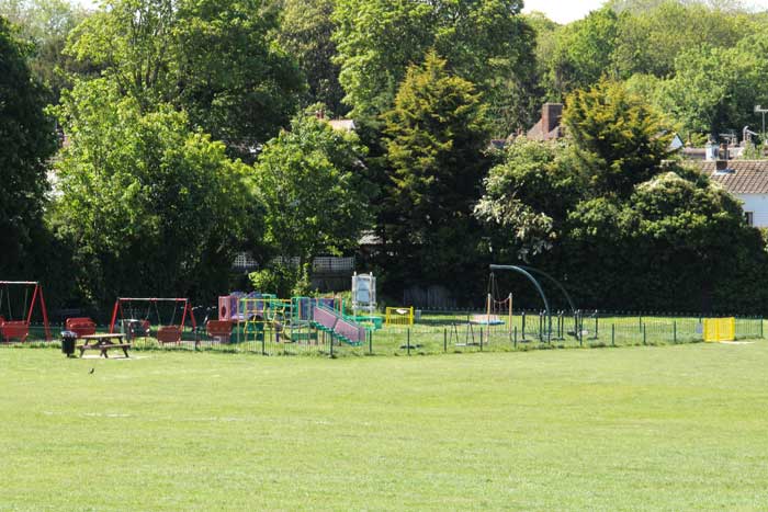 slide02 View across Cherry Orchard Playing Field towards the children's play area.